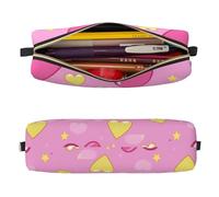 Mexpekil Estuche de cuero para niñas y niños, organizador de bolígrafos pequeños, con cremallera, bolsa delgada multiusos para suministros escolares, niños y adultos, Corazones rosados, estrella