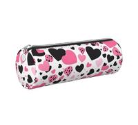 Mexpekil Estuche de cuero para niñas y niños, organizador de bolígrafos pequeños, con cremallera, bolsa delgada multiusos para suministros escolares, niños y adultos, Corazones rosas y negros, Talla