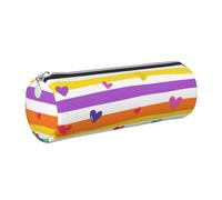 Mexpekil Estuche de cuero para niñas y niños, organizador de bolígrafos pequeños, con cremallera, bolsa delgada multiusos para suministros escolares, niños y adultos, Corazones, rayas arcoíris, Talla