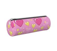 Mexpekil Estuche de cuero para niñas y niños, organizador de bolígrafos pequeños, con cremallera, bolsa delgada multiusos para suministros escolares, niños y adultos, Corazones rosados, estrella