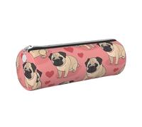 Mexpekil Estuche de cuero para niñas y niños, organizador de bolígrafos pequeños, con cremallera, bolsa delgada multiusos para suministros escolares, niños y adultos, Corazones de cachorro de carlino