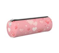 Mexpekil Estuche de cuero para niñas y niños, organizador de bolígrafos pequeños, con cremallera, bolsa delgada multiusos para suministros escolares, niños y adultos, Forma de corazones rosados, Talla