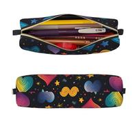 Mexpekil Estuche de cuero para niñas y niños, organizador de bolígrafos pequeños, con cremallera, bolsa delgada multiusos para suministros escolares, niños y adultos, Corazones de galaxia de, Talla