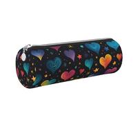 Mexpekil Estuche de cuero para niñas y niños, organizador de bolígrafos pequeños, con cremallera, bolsa delgada multiusos para suministros escolares, niños y adultos, Corazones de galaxia de, Talla