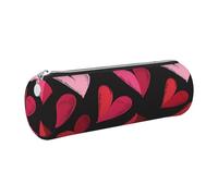 Mexpekil Estuche de cuero para niñas y niños, organizador de bolígrafos pequeños, con cremallera, bolsa delgada multiusos para suministros escolares, niños y adultos, Corazones rojos y rosados, Talla