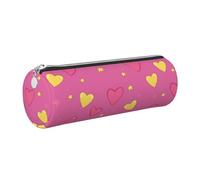 Mexpekil Estuche de cuero para niñas y niños, organizador de bolígrafos pequeños, con cremallera, bolsa delgada multiusos para suministros escolares, niños y adultos, Corazones amarillos rosados