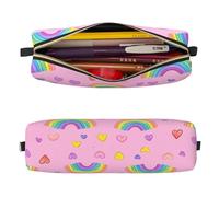 Mexpekil Estuche de cuero para niñas y niños, organizador de bolígrafos pequeños, con cremallera, bolsa delgada multiusos para suministros escolares, niños y adultos, Corazones de arco iris, Talla