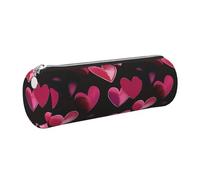 Mexpekil Estuche de cuero para niñas y niños, organizador de bolígrafos pequeños, con cremallera, bolsa delgada multiusos para suministros escolares, niños y adultos, Corazones rosas, Talla única