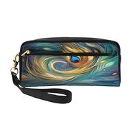 Mexpekil Estuche étnico de plumas de pavo real abstracto, bolsa de maquillaje de viaje, bolsa para bolígrafos, bolsa de piel para cosméticos, brochas de maquillaje, caja de papelería para niños, niñas