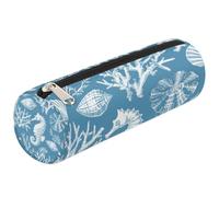 Mexpekil Estuche para lápices con diseño de caballito de mar de océano, diseño de conchas marinas, para niños y niñas, estuche cilíndrico redondo para organizar suministros escolares