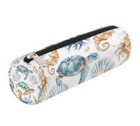 Mexpekil Estuche para lápices con diseño de caballito de mar, tortuga, conchas marinas, para niños y niñas, estuche cilíndrico redondo para organizar suministros escolares