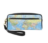 Mexpekil Estuche para lápices con mapa del mundo político, estuche de viaje, bolsa de maquillaje, bolsa de cuero, bolsa de maquillaje, estuche de papelería, para niños, niñas, niños, escuela
