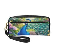 Mexpekil Estuche para lápices de flores de pavo real, colorido estuche de maquillaje de viaje para bolígrafos, bolsa de piel para cosméticos, brochas de maquillaje, caja de papelería para niños, niñas