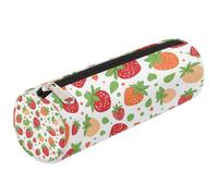 Mexpekil Estuche para lápices de fresa dibujado a mano, para niños, niñas, estuche cilíndrico redondo para organizar suministros escolares