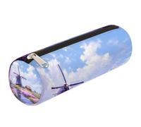 Mexpekil Estuche para lápices de lavanda con diseño de molino de viento, bolsa para suministros escolares, para niñas, niños, adolescentes, mujeres, bolsa de brochas de maquillaje