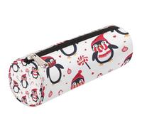 Mexpekil Estuche para lápices de Navidad con diseño de pingüino de bastón de caramelo para niños, niñas, estuche cilíndrico redondo para organizar suministros escolares