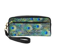 Mexpekil Estuche para lápices de plumas de pavo real, estuche de viaje, bolsa de maquillaje, bolsa para bolígrafos, bolsa de piel para cosméticos, brochas de maquillaje, caja de papelería para niños