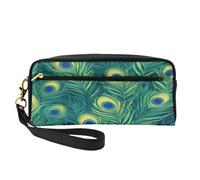 Mexpekil Estuche para lápices de plumas de pavo real verde, bolsa de maquillaje de viaje, bolsa para bolígrafos, bolsa de piel para cosméticos, brochas de maquillaje, caja de papelería para niños