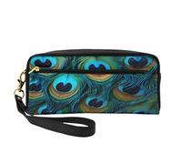 Mexpekil Estuche para lápices de plumas de pavo real verde, estuche de maquillaje de viaje, bolsa para bolígrafos, bolsa de piel para cosméticos, brochas de maquillaje, caja de papelería para niños