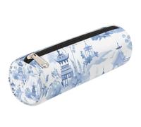 Mexpekil Estuche para lápices de tinta azul japonesa, diseño de paisaje arquitectónico, estuche para rotuladores, estuche cilíndrico redondo para niños y niñas, organizador de suministros escolares