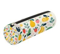 Mexpekil Estuche para lápices, diseño de piña, fresa, naranja, dibujado, a mano, para niños, niñas, cilíndrico, redondo, organizador de suministros escolares