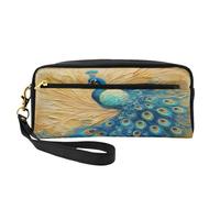 Mexpekil Estuche para lápices pintado con diseño de pavo real, estuche de viaje para maquillaje, bolsa para bolígrafos, bolsa de piel para cosméticos, brochas de maquillaje, caja de papelería para
