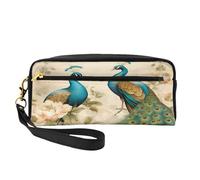 Mexpekil Estuche vintage con diseño de flores de pavo real, estuche de maquillaje de viaje pintado con animales, bolsa para bolígrafos, bolsa de piel para cosméticos, brochas de maquillaje, caja de