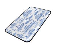 Mexpekil Felpudo de arquitectura japonesa de tinta azul para interiores y exteriores, 100 x 50 cm, antideslizante, alfombra de cocina para puerta o baño