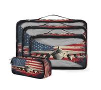 Mexpekil Fighter Jet America - Juego de 4 cubos de embalaje para maletas, organizador de viaje, bolsas de compresión, organizador de equipaje, bolsa de almacenamiento para vacaciones, viajes de