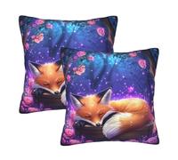 Mexpekil Fox Sleeping Rose Forest - Juego de 2 fundas de cojín cuadradas con cremallera invisible, fundas de almohada decorativas para sofá, cama, decoración del hogar, 40 x 40 cm