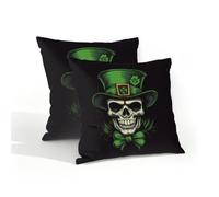 Mexpekil Fundas de cojín para exteriores, 40 x 40 cm, 2 unidades, impermeables, suaves, con diseño de calavera con sombrero, fundas de almohada decorativas para sofá, jardín, patio, decoración del