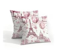 Mexpekil Fundas de cojín para exteriores, 40 x 40 cm, 2 unidades, impermeables, suaves, de la Torre Eiffel, globo, decorativas, para sofá, jardín, patio, decoración del hogar
