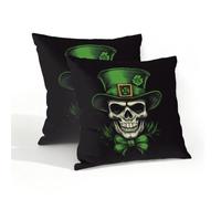 Mexpekil Fundas de cojín para exteriores, 45 x 45 cm, 2 unidades, impermeables, suaves, con diseño de calavera con sombrero, fundas de almohada decorativas para sofá, jardín, patio, decoración del