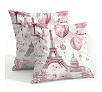 Mexpekil Fundas de cojín para exteriores, 55 x 55 cm, 2 unidades, impermeables, suaves, de la Torre Eiffel, globo, decorativas, para sofá, jardín, patio, decoración del hogar