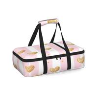 Mexpekil Golden Love Heart - Cacerola aislada con rayas rosas para alimentos calientes o fríos, impermeable, bolsa de almuerzo