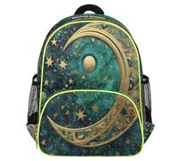 Mexpekil Golden Moon Star Art - Mochila escolar para niñas y niños, ligera, impermeable, mochila de viaje para preescolar con correa para el pecho, soportes para botellas de agua