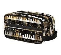 Mexpekil Golden Music Notes - Neceser organizador de llaves de piano, bolsa de aseo para cosméticos, maquillaje, bolsa de viaje para mujeres, hombres, niños y niñas