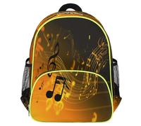 Mexpekil Golden Musical Notes Stave - Mochila escolar para niñas y niños, mochila de viaje ligera e impermeable para niños en edad preescolar con correa para el pecho y soportes para botellas de agua