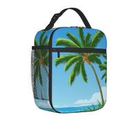 Mexpekil Green Palm Trees on The Beach - Lonchera térmica portátil con bolsillo lateral de malla para adultos y trabajo
