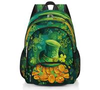 Mexpekil Green Saint Patricks Clover Gold Coin - Mochila escolar grande para niñas y niños, mochila impermeable para laptop para mujeres y hombres, mochila ligera de senderismo y viajes, 17 pulgadas