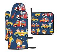 Mexpekil Guantes de horno resistentes al calor y soporte para ollas, juego de 3 guantes de cocina impermeables y almohadilla caliente para cocinar, hornear, asar a la parrilla, barbacoa