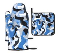 Mexpekil Guantes de horno resistentes al calor y soporte para ollas, juego de 3 guantes de cocina impermeables y almohadilla caliente para cocinar, hornear, asar a la parrilla, barbacoa