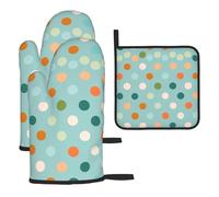 Mexpekil Guantes de horno resistentes al calor y soporte para ollas, juego de 3 guantes de cocina impermeables con lunares azules y almohadilla caliente para cocinar, hornear, asar a la parrilla