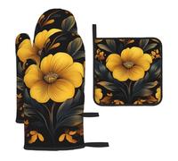 Mexpekil Guantes de horno resistentes al calor y soporte para ollas, juego de 3 guantes de cocina impermeables y almohadilla caliente para cocinar, hornear, asar a la parrilla, barbacoa