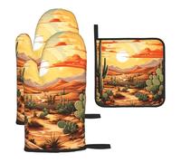 Mexpekil Guantes de horno resistentes al calor y soporte para ollas, juego de 3 guantes de cocina impermeables y almohadilla caliente para cocinar, hornear, asar a la parrilla, barbacoa