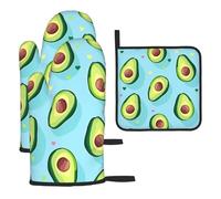 Mexpekil Guantes de horno resistentes al calor y soporte para ollas, juego de 3 guantes de cocina impermeables y almohadilla caliente para cocinar, hornear, asar a la parrilla, barbacoa