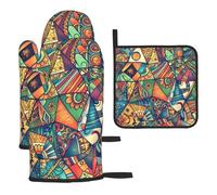 Mexpekil Guantes de horno resistentes al calor y soporte para ollas, juego de 3 guantes de cocina impermeables y almohadilla caliente para cocinar, hornear, asar a la parrilla, barbacoa