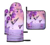 Mexpekil Guantes de horno resistentes al calor y soporte para ollas, juego de 3 manoplas de cocina impermeables y almohadilla caliente para cocinar, hornear, asar a la parrilla, barbacoa