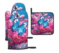 Mexpekil Guantes de horno resistentes al calor y soporte para ollas, juego de 3 manoplas de cocina impermeables y almohadilla caliente para cocinar, hornear, asar a la parrilla, barbacoa