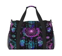 Mexpekil Hermosa bolsa de lona con diseño de atrapasueños y plumas, para hombre y mujer, para deportes, fin de semana, durante la noche, gimnasio, bolsa de transporte, multicolor, 19.7x10.2x13 in,